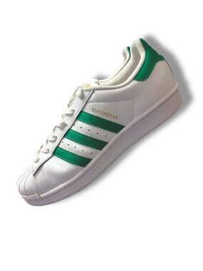 👟 Adidas Superstar White Green Stripe Sneakers Shell Toe Women’s Size 6.5